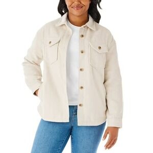 Members Mark Womens Shacket Oatmeal Beige Button Front Shirt Jacket Large L NWOT